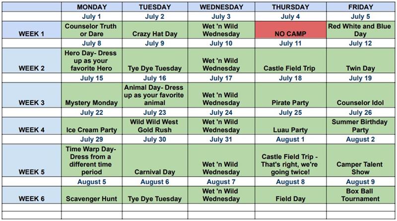 2024 Summer Camp Calendar