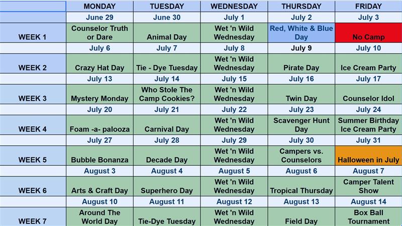 2026 Camp Calendar 2026 Camp Calendar